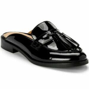 Vionic Reagan Black Patent Leather Tassel Mules Size 8